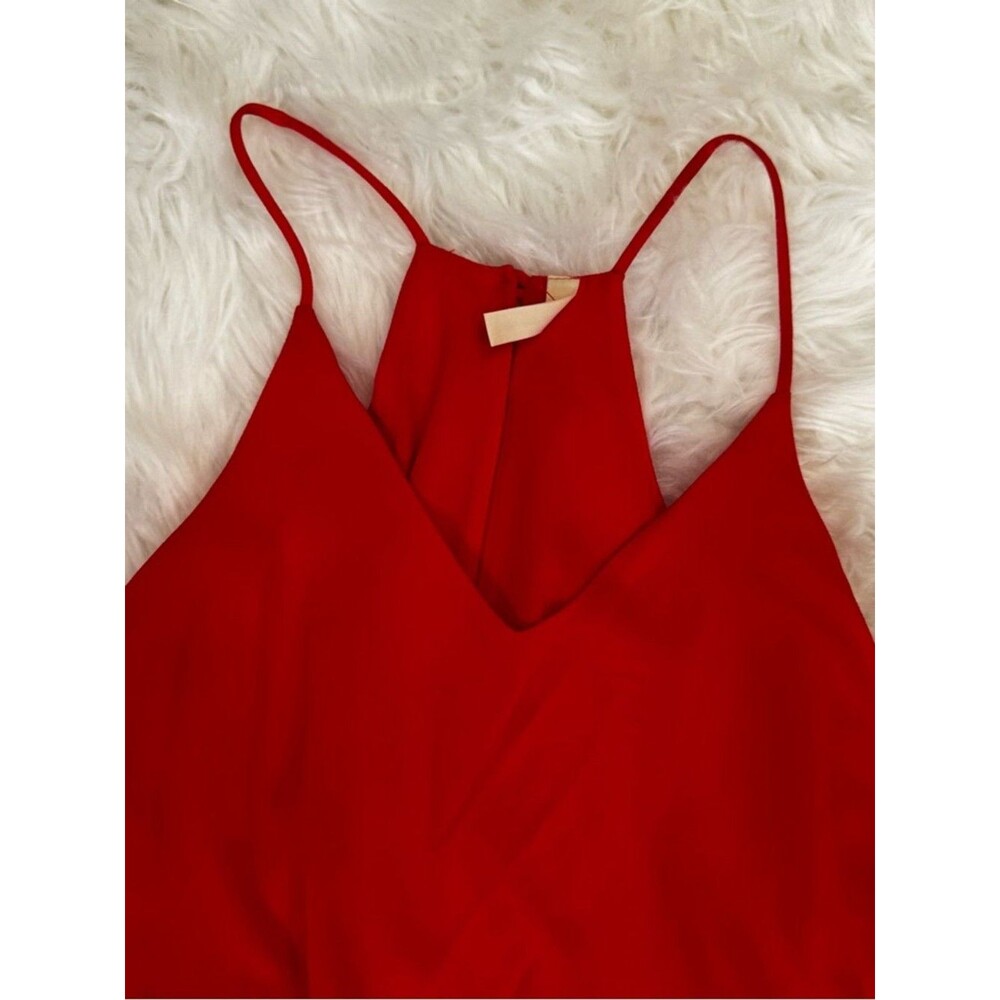 Red Orange Coral Ruffle Romper Small Flowy Layered V-Neck Summer Vacation Outfit - Picture 5 of 12